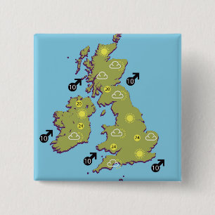Retro TV Weather Map van de Britse eilanden. Vierkante Button 5,1 Cm