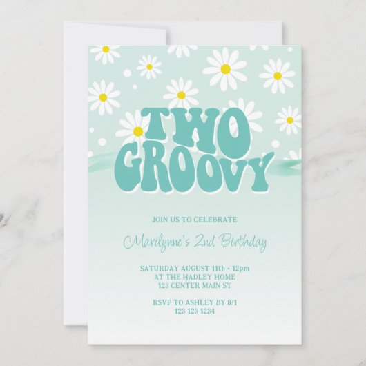 Retro Twee Groovy Daisy 2e Verjaardag uitnodiging (Voorkant)