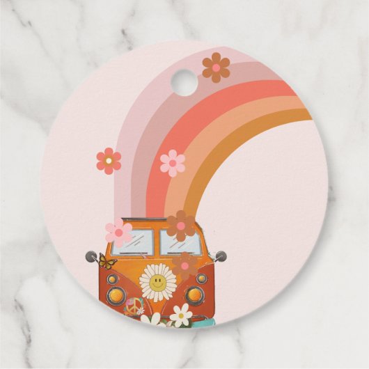 Retro twee Groovy Daisy Flower Verjaardagsfeestje Bedankjes Labels (Achterkant)