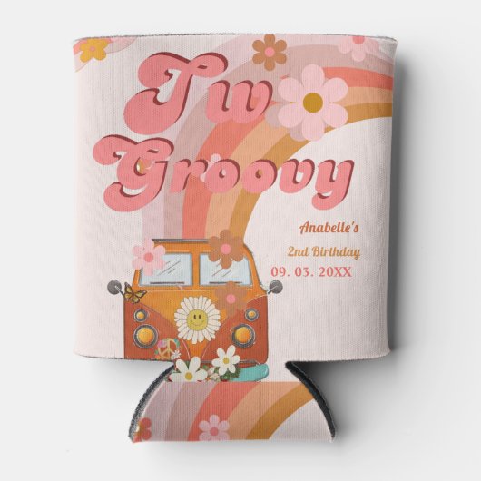 Retro twee Groovy Daisy Flower Verjaardagsfeestje Blikjeskoeler (Voorkant)