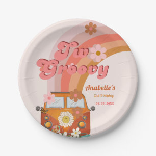 Retro twee Groovy Daisy Flower Verjaardagsfeestje Papieren Bordje