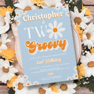 Retro Twee Groovy Jongens 2e Verjaardag Kaart