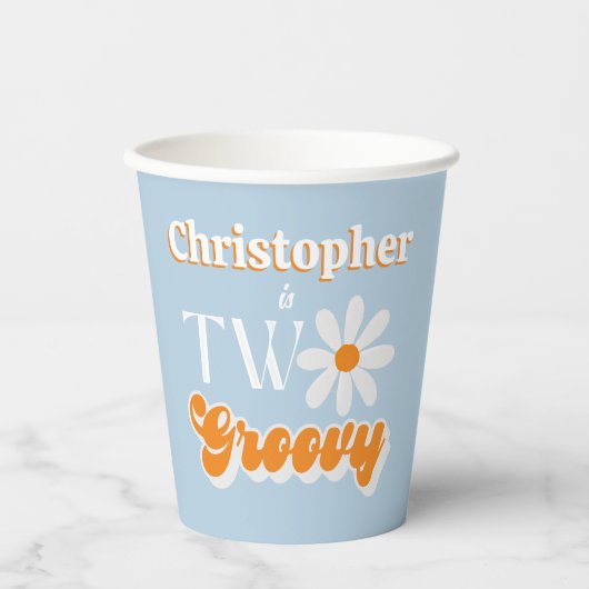 Retro Twee Groovy Jongens 2e Verjaardag Papieren Bekers (Voorkant)