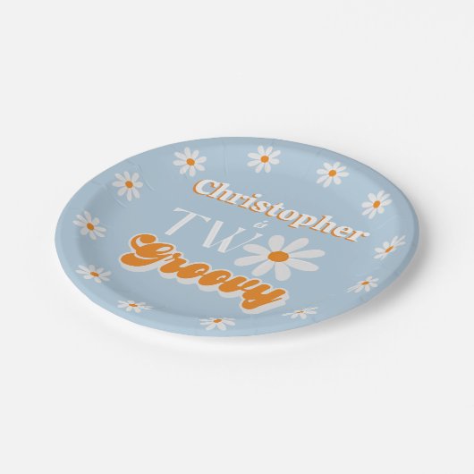 Retro Twee Groovy Jongens 2e Verjaardag Papieren Bordje (Gekanteld)