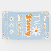 Retro Twee Groovy Jongens 2e Verjaardag Welkom Spandoek (Horizontaal)