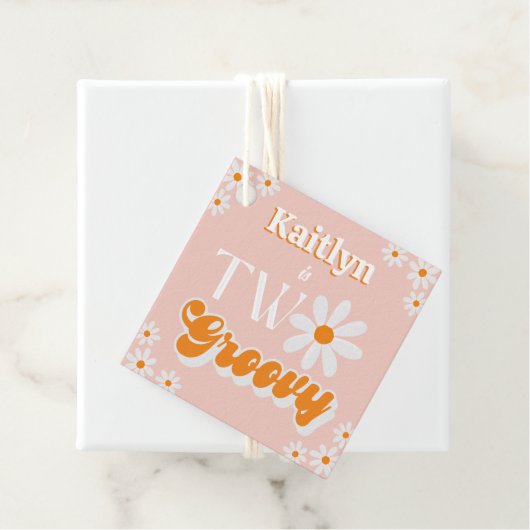 Retro Twee Groovy Meisjes 2e Verjaardag Bedankjes Labels (In situ)