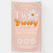 Retro Twee Groovy Meisjes 2e Verjaardag Welkom Spandoek (Verticaal)