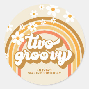 Retro Twee GroovY Regenboog Bruin Oranje Verjaarda Ronde Sticker