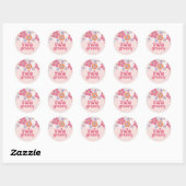 Retro Twee Groovy Roze Bloemen Ronde Sticker (Vel)