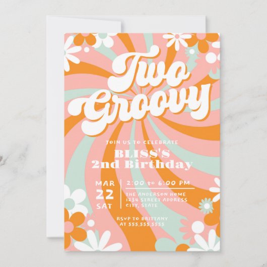 Retro Twee Groovy Tweede Verjaardag Kaart (Voorkant)