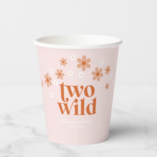 Retro twee wilde daisy boho tweede verjaardag papieren bekers (Voorkant)
