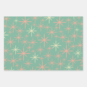 Retro Twinking Stars Patroon Blauwgroen Roze Inpakpapier Vel