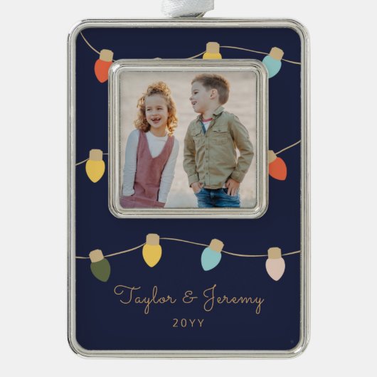 Retro Twinkle Lights Verzilverd Kader Ornament (Voorkant)