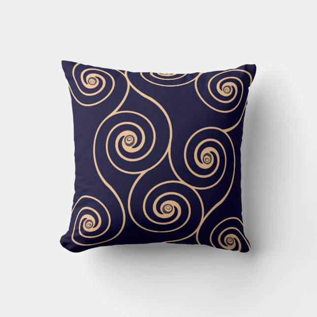 Retro Twirls Navy met Peach Decor Pillow Kussen (Voorkant)
