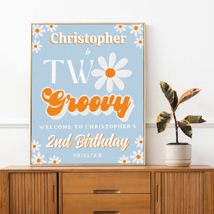 Retro Two Groovy Boys 2de verjaardag Welkom Poster