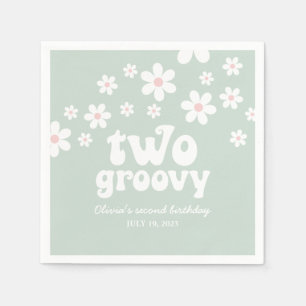 Retro Two Groovy daisy boho florale tweede verjaar Servet