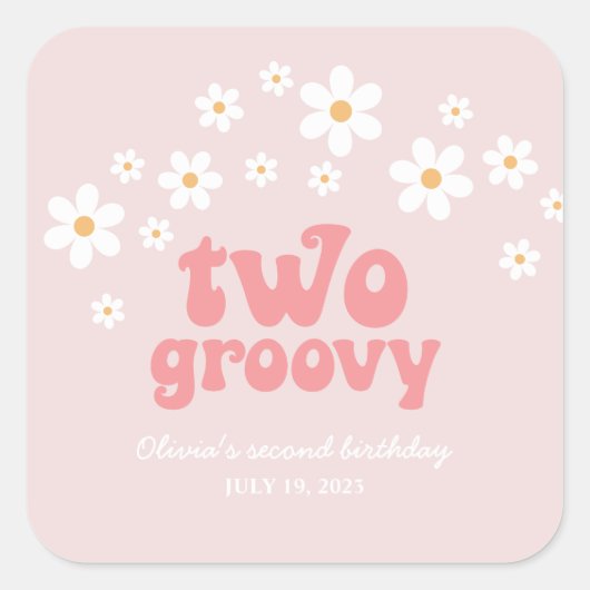 Retro Two Groovy daisy boho florale tweede verjaar Vierkante Sticker (Voorkant)