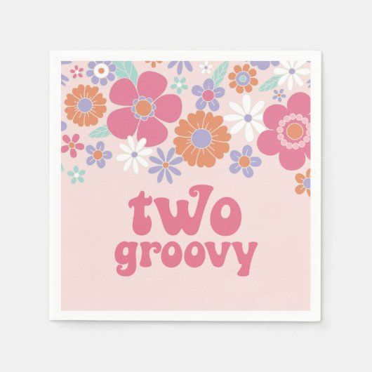 Retro Two Groovy Roze Bloemen Servet (Voorkant)