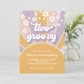 Retro Two Groovy Sunshine madeliefje paars Kaart (Staand voorkant)