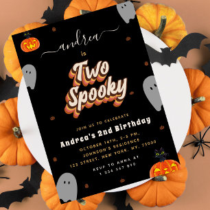 Retro Two Spooky 2e Halloween Birthday Party Kaart
