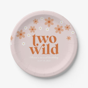 Retro Two Wild daisy boho Tweede verjaardag Papieren Bordje