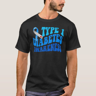Retro Type 1 Diabetes Bewustzijn Blauwe Lint T1D W T-shirt