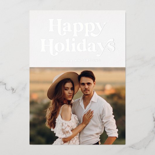 Retro Type Foto Zilver Folie Feestdagenkaart (Voorkant)