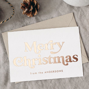 Retro Type Prettig Kerstfeest Niet-Foto Roze Goud Folie Feestdagenkaart