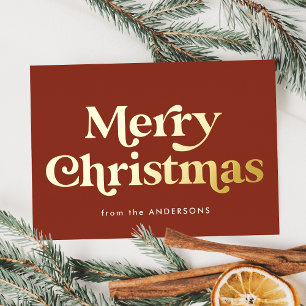 Retro Type Prettig Kerstmis Bruin en Goud Folie Feestdagenkaart