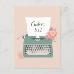 Retro  typemachine & bloemen & aangepast papier briefkaart