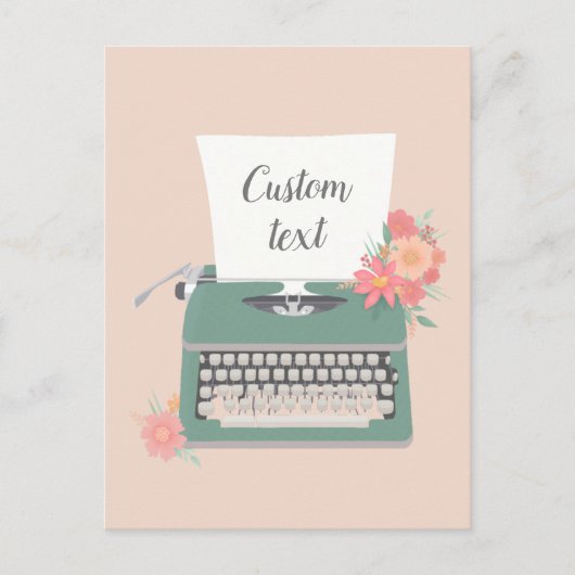 Retro  typemachine & bloemen & aangepast papier briefkaart (Voorkant)