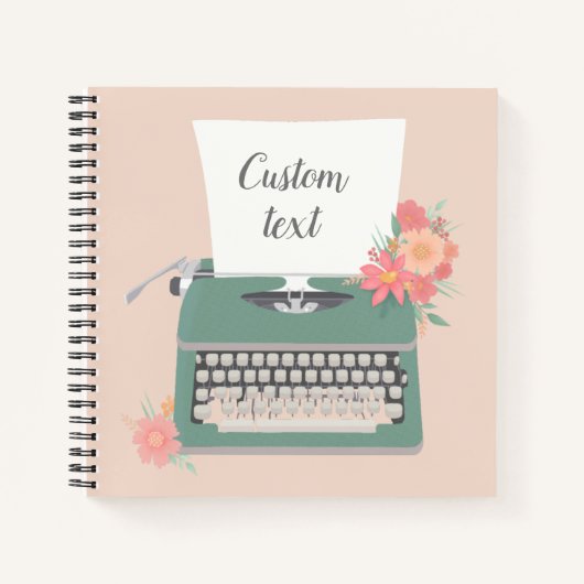Retro  typemachine & bloemen & aangepast papier notitieboek (Voorkant)