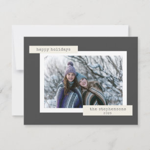 Retro typemachine familie foto minimalistische vak feestdagenkaart