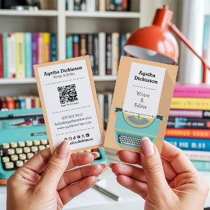 Retro typemachine QR-code professionele schrijver Visitekaartje