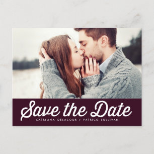 Retro Typografie Aubergine Save the Date Foto Aankondigingskaart