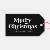 Retro Typografie Black en White Merry Kerstmis Cadeaulabel (Voorkant (Horizontaal))