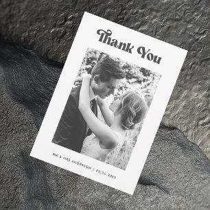 Retro  Typografie Black White Photo Wedding Bedankkaart