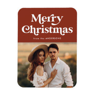 Retro Typografie Bruine Kerst Foto Magneet