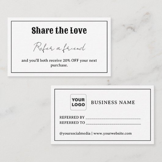 Retro Typografie Deel de liefde Aanbevelingskaartje (Voorkant / Achterkant)