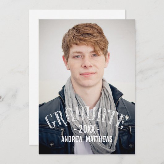 Retro Typografie Fotografie Uitnodiging (Voorkant / Achterkant)