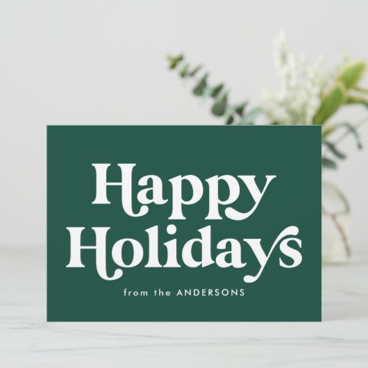 Retro Typografie Green Prettige feestdagen Non-Pho Feestdagenkaart (Staand voorkant)