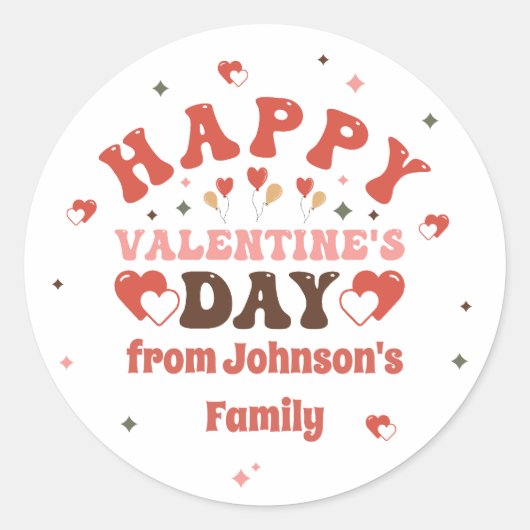 Retro Typografie Happy Valentine's Day Family Name Ronde Sticker (Voorkant)
