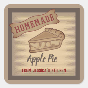 retro typografie homemade appeltaart vierkante sticker