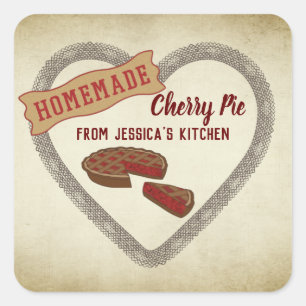  retro typografie homemade cherry pie hart vierkante sticker