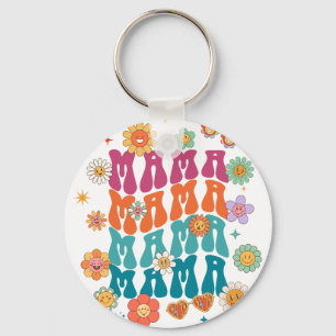 Retro typografie Mama Mama Bloem Smiley Face Sleutelhanger
