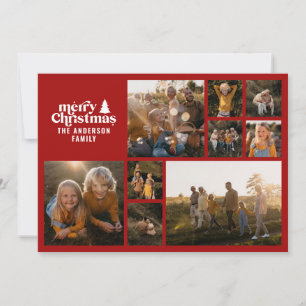 Retro typografie moderne minimale rode multi foto feestdagenkaart
