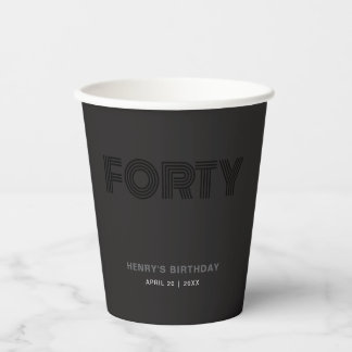 Retro typografie moderne zwarte 40e verjaardag papieren bekers
