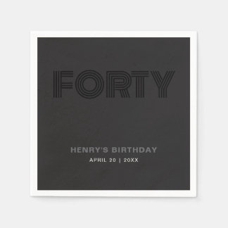 Retro typografie moderne zwarte 40e verjaardag servet