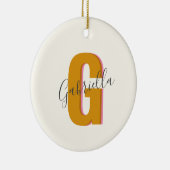 Retro Typografie Monogram Initiaal Naam in Geel Keramisch Ornament (Rechts)