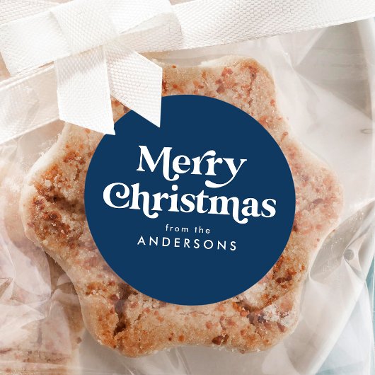 Retro Typografie Navy Blue Merry kerst Ronde Sticker